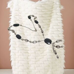 🌲10/$20.  Black Beaded Silver Tassel Necklace